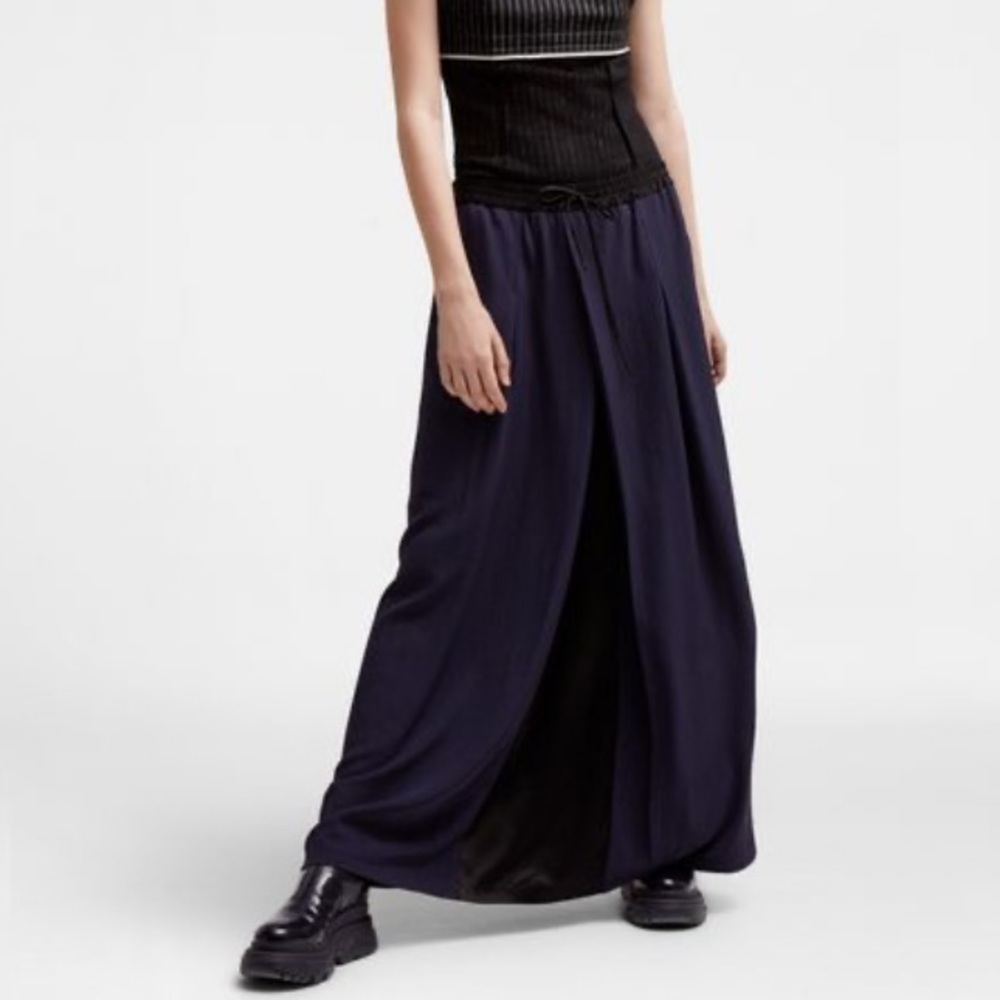 Donna Karan Navy Maxi Skirt with Front Slit